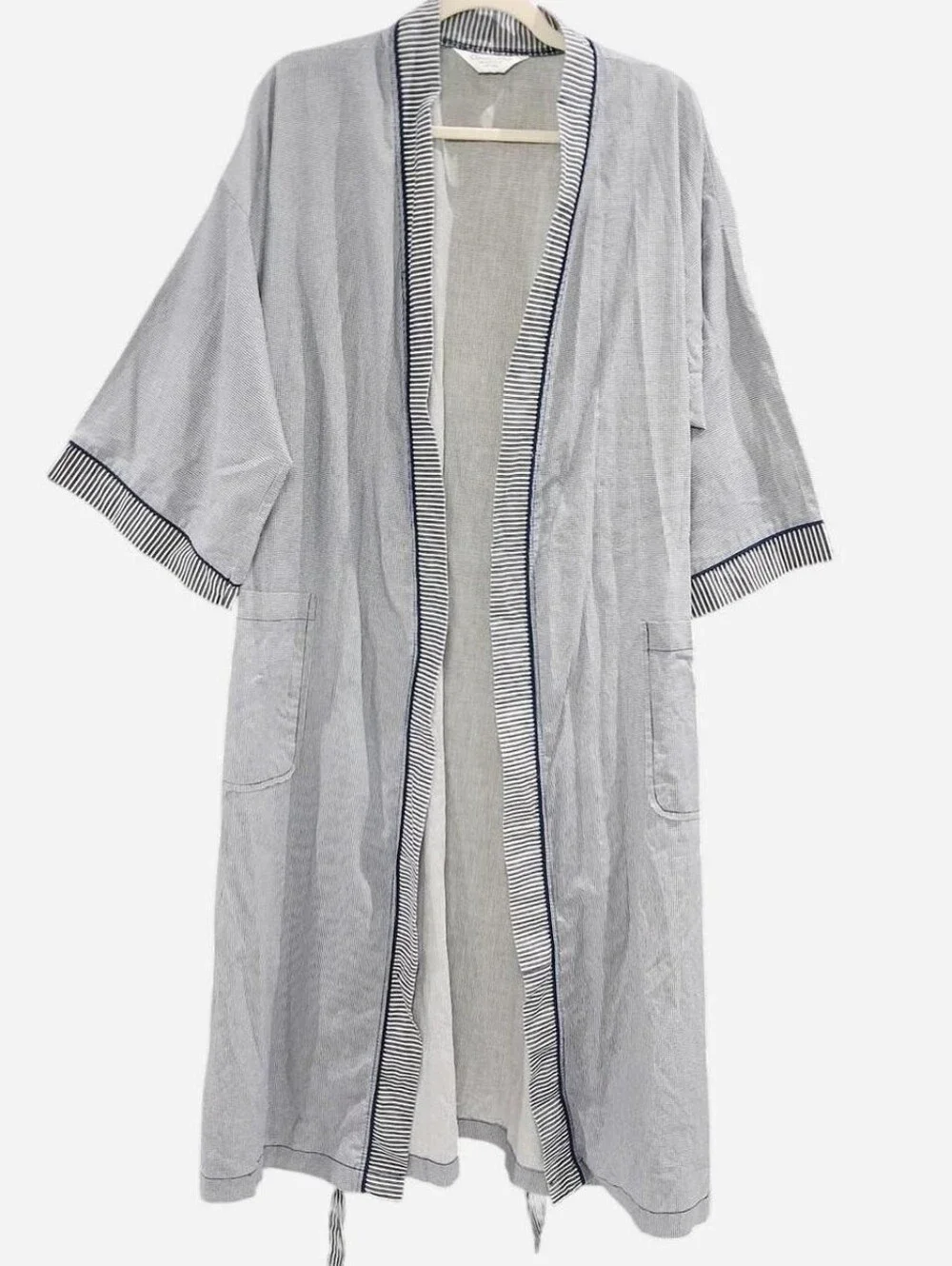 Vintage Christian Dior Monsieur Cotton Robe White Blue Stripe Unisex OS